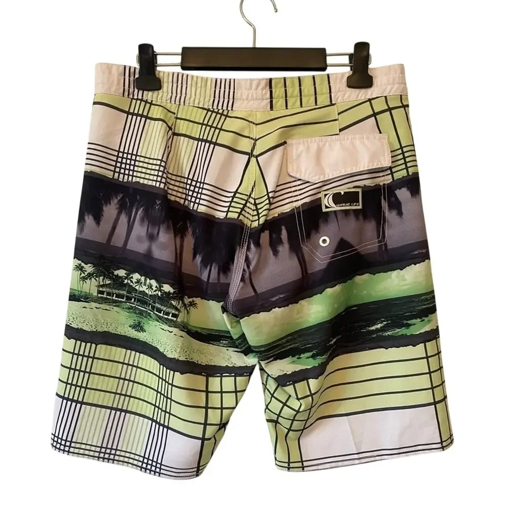 Wave Life Men's XL Swim‎ Board Shorts Green Black Swim Beach Travel Resort NWT